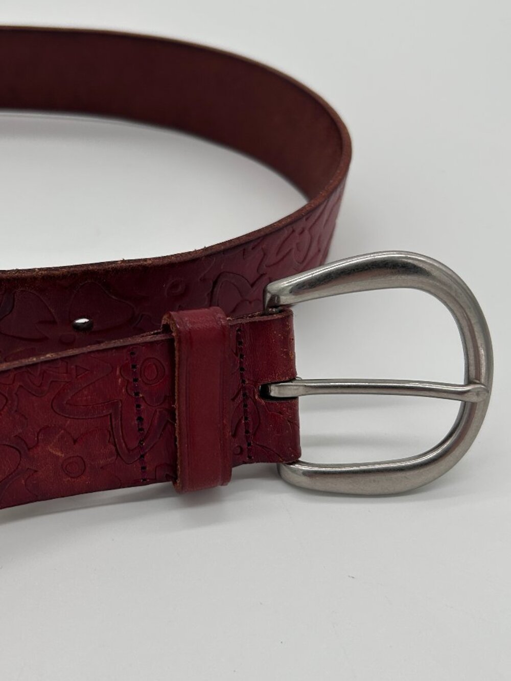 Fossil Belt Brown Genuine Leather Women's Size L Embossed Floral - Picture 1 of 9
